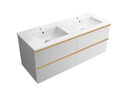 CERANO - Koupelnová skříňka pod umyvadlo s úchytkou Velora + keramické umyvadlo Todo - bílá matná, zlatá úchytka - 119x49,8x45,2 cm