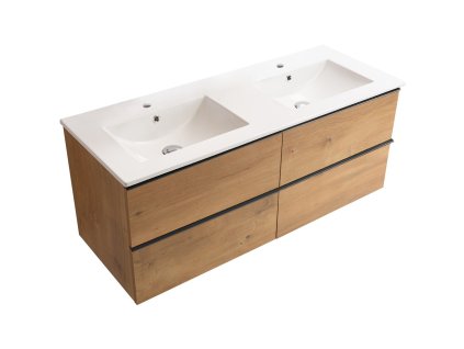CERANO - Koupelnová skříňka pod umyvadlo s úchytkou Velora + keramické umyvadlo Todo - dub medový, černá úchytka - 119x49,8x45,2 cm