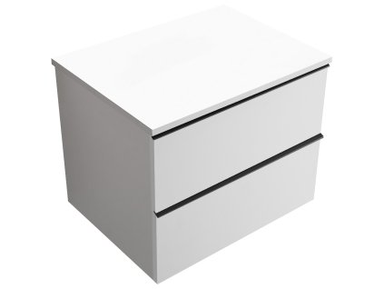 CERANO - Koupelnová skříňka pod umyvadlo s úchytkou/deskou pod umyvadlo Velora - 18 mm - bílá matná, černá úchytka - 59x49,8x46 cm