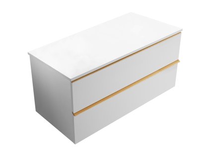 CERANO - Koupelnová skříňka pod umyvadlo s úchytkou/deskou pod umyvadlo Velora - 18 mm - bílá matná, zlatá úchytka - 99x49,8x46 cm