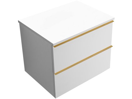 CERANO - Koupelnová skříňka pod umyvadlo s úchytkou/deskou pod umyvadlo Velora - 18 mm - bílá matná, zlatá úchytka - 59x49,8x46 cm
