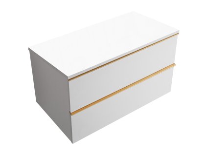 CERANO - Koupelnová skříňka pod umyvadlo s úchytkou/deskou pod umyvadlo Velora - 18 mm - bílá matná, zlatá úchytka - 69x49,8x46 cm