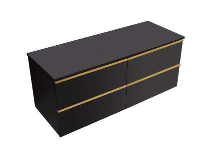 CERANO - Koupelnová skříňka pod umyvadlo s úchytkou/deskou pod umyvadlo Velora - 18 mm - černá matná, zlatá úchytka - 119x49,8x45,2 cm