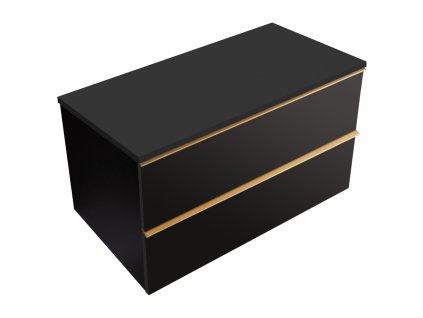 CERANO - Koupelnová skříňka pod umyvadlo s úchytkou/deskou pod umyvadlo Velora - 18 mm - černá matná, zlatá úchytka - 79x49,8x46 cm
