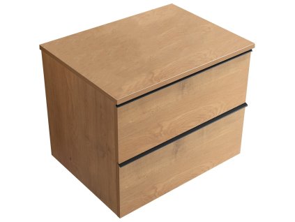 CERANO - Koupelnová skříňka pod umyvadlo s úchytkou/deskou pod umyvadlo Velora - 18 mm - dub medový, černá úchytka - 59x49,8x46 cm