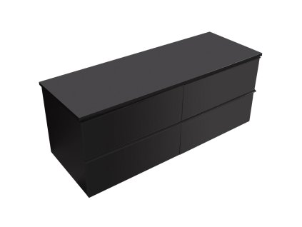 CERANO - Koupelnová skříňka pod umyvadlo s úchytkou/deskou pod umyvadlo Velora - 18 mm - černá matná, černá úchytka - 158x49,8x45,2 cm