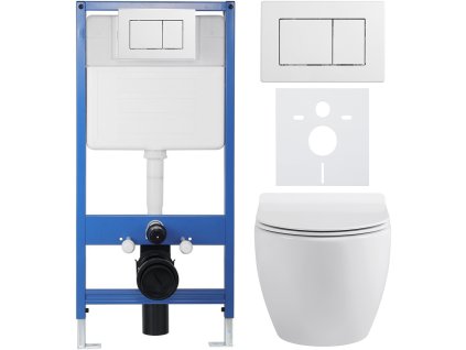 CERANO - Kompletní podomítkový WC set Dure - bílá lesklá - WC tlačítko Classic, bílé - předstěnová instalace - 51x35 cm