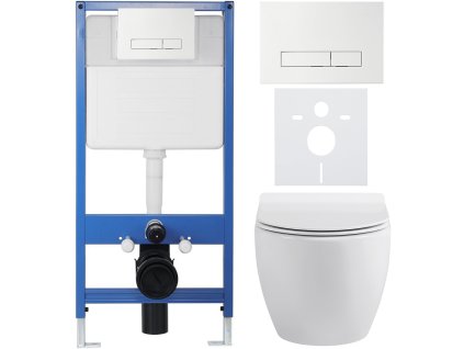 CERANO - Kompletní podomítkový WC set Dure - bílá lesklá - WC tlačítko Slim, bílé - předstěnová instalace - 51x35 cm