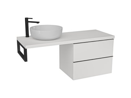 CERANO - Deska pod umyvadlo Navira Pro - 121x46,5x3,6 cm - skříňka Velora 59 cm - bílá matná, černá úchytka - konzole černá