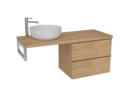 CERANO - Deska pod umyvadlo Navira Pro - 121x46,5x3,6 cm - skříňka Velora 59 cm - dub medový, černá úchytka - konzole chrom