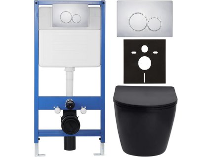 CERANO - Kompletní podomítkový WC set Lite/Verde - černá matná - WC tlačítko Duo, chrom - předstěnová instalace - 49x36 cm
