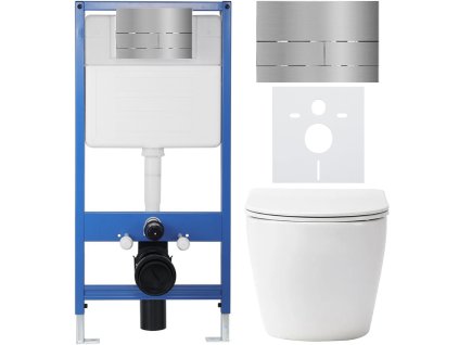 CERANO - Kompletní podomítkový WC set Lite/Verde - bílá matná - WC tlačítko Line, nerez - předstěnová instalace - 49x36 cm