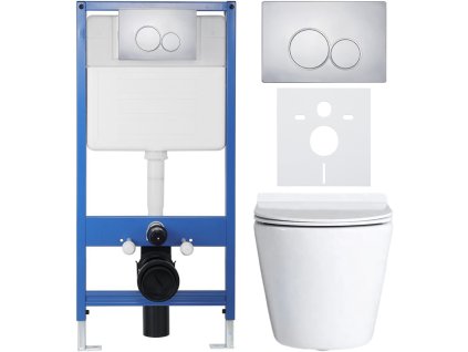 CERANO - Kompletní podomítkový WC set Lite/Norbi - bílá lesklá - WC tlačítko Duo, chrom - předstěnová instalace - 48,5x36,5 cm