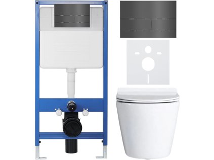 CERANO - Kompletní podomítkový WC set Lite/Norbi - bílá lesklá - WC tlačítko Line, tmavě šedá - předstěnová instalace - 48,5x36,5 cm