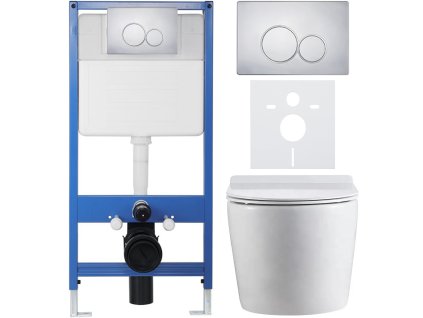 CERANO - Kompletní podomítkový WC set Lite/Felci - bílá lesklá - WC tlačítko Duo, chrom - předstěnová instalace - 52,5x36 cm