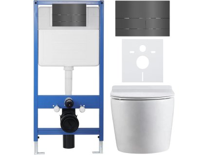 CERANO - Kompletní podomítkový WC set Lite/Felci - bílá lesklá - WC tlačítko Line, tmavě šedá - předstěnová instalace - 52,5x36 cm