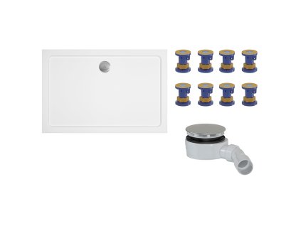 CERANO - Sprchový vaničkový set Piato - litý mramor -  bílá lesklá - 110x80 cm + nožičky + sifon sprch.vaničky