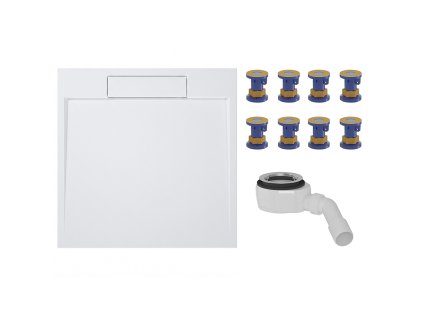 CERANO - Sprchový vaničkový set Loro - litý mramor -  bílá matná - 90x90cm + nožičky + sifon sprch.vaničky