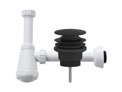 CERANO - Sifon umyvadlový - 5/4" - DN32-50/250 mm - bílá lesklá s výpustí  click-clack - univerzální - plast - černá matná