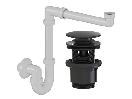 CERANO - Sifon umyvadlový/nábytkový, místošetřící - DN32/250-700 mm - bílá s výpustí click-clack s přepadem - plast - 35/50mm - černá matná