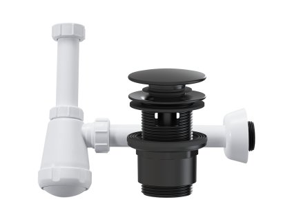 CERANO - Sifon umyvadlový - 5/4" - DN32-50/250 mm - bílá lesklá s výpustí click-clack s přepadem - plast - 35/50mm - černá matná