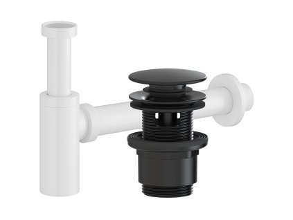 CERANO - Sifon umyvadlový - DN40/300mm - bílá lesklá s výpustí click-clack s přepadem - plast - 35/50mm - černá matná