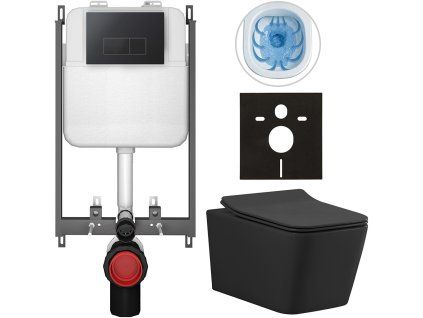 CERANO - Kompletní WC set Basic/Forte - černá matná - WC tlačítko Modulo/Černá - pro zazdění - 51x36 cm