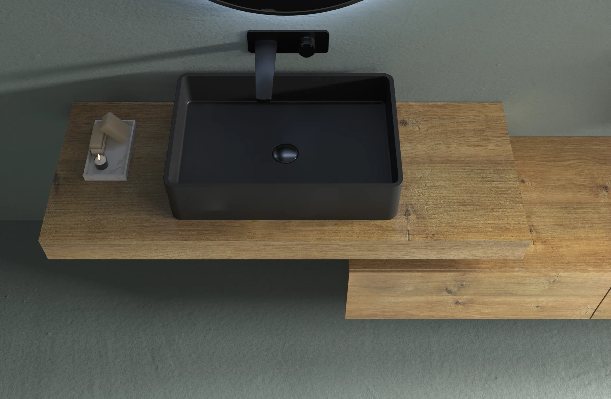 CERANO - Umyvadlo z litého mramoru Lacerta - na desku - černá matná - 60x40 cm