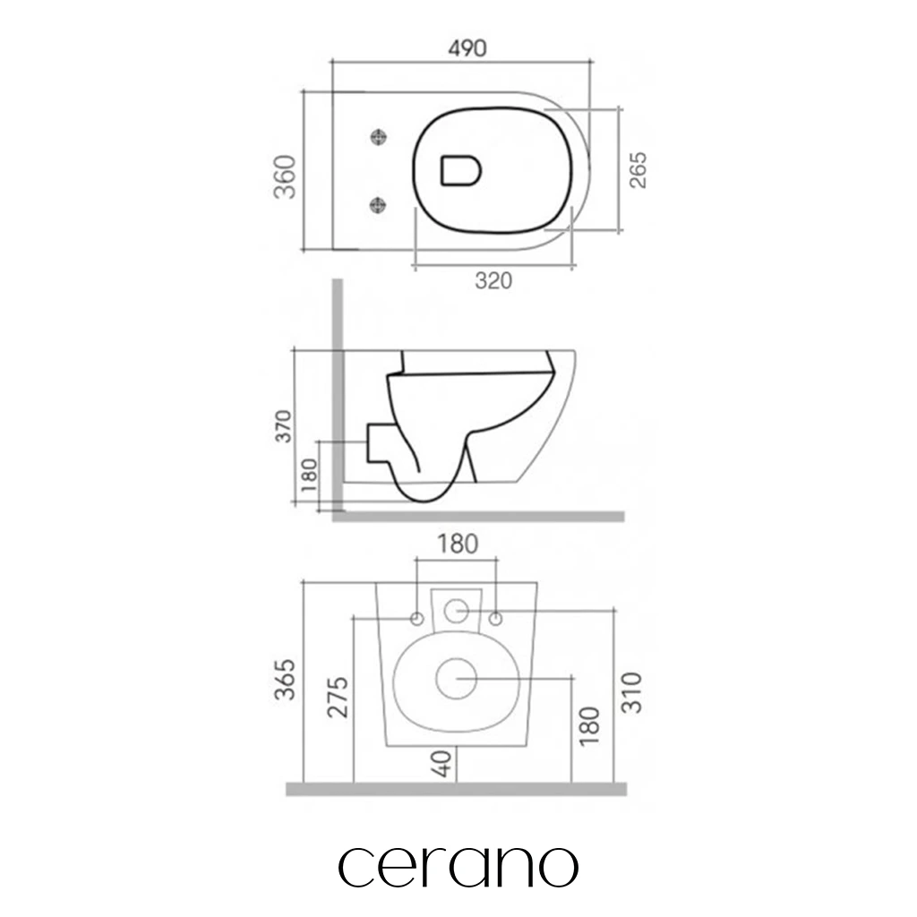 CERANO - WC závěsné Verde, Rimless + Slim/UF sedátko - černá matná - 49x36 cm