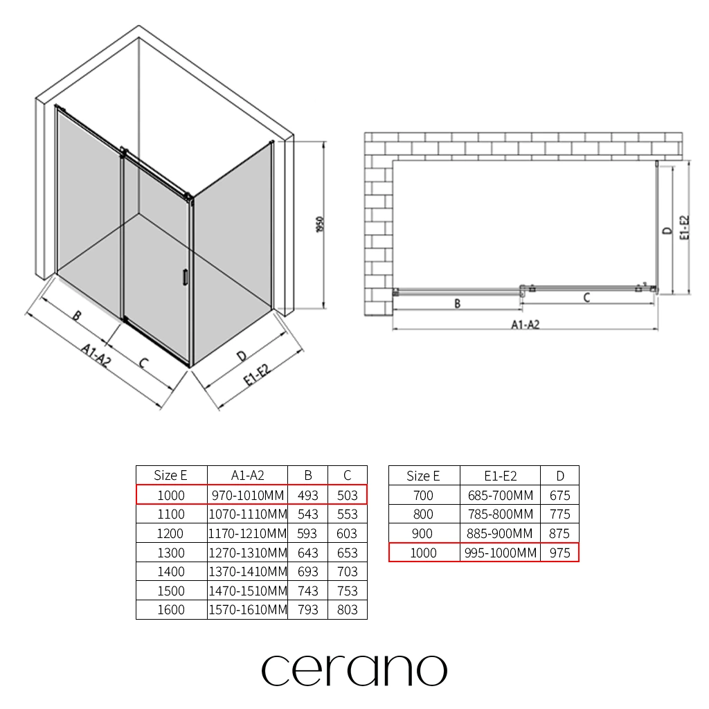 CERANO - Sprchový kout Santoro L/P - 6 mm - černá matná, grafitové sklo - 100x100x195 cm - posuvný