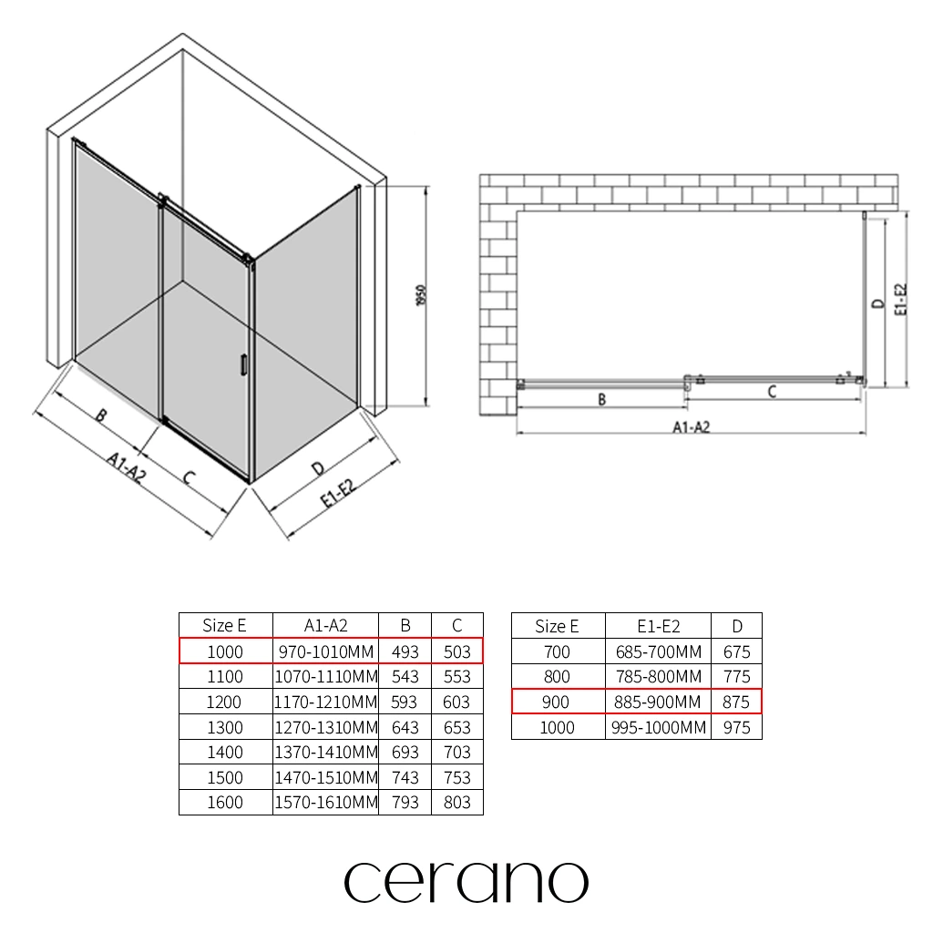 CERANO - Sprchový kout Santoro L/P - 6 mm - černá matná, grafitové sklo - 100x90x195 cm - posuvný