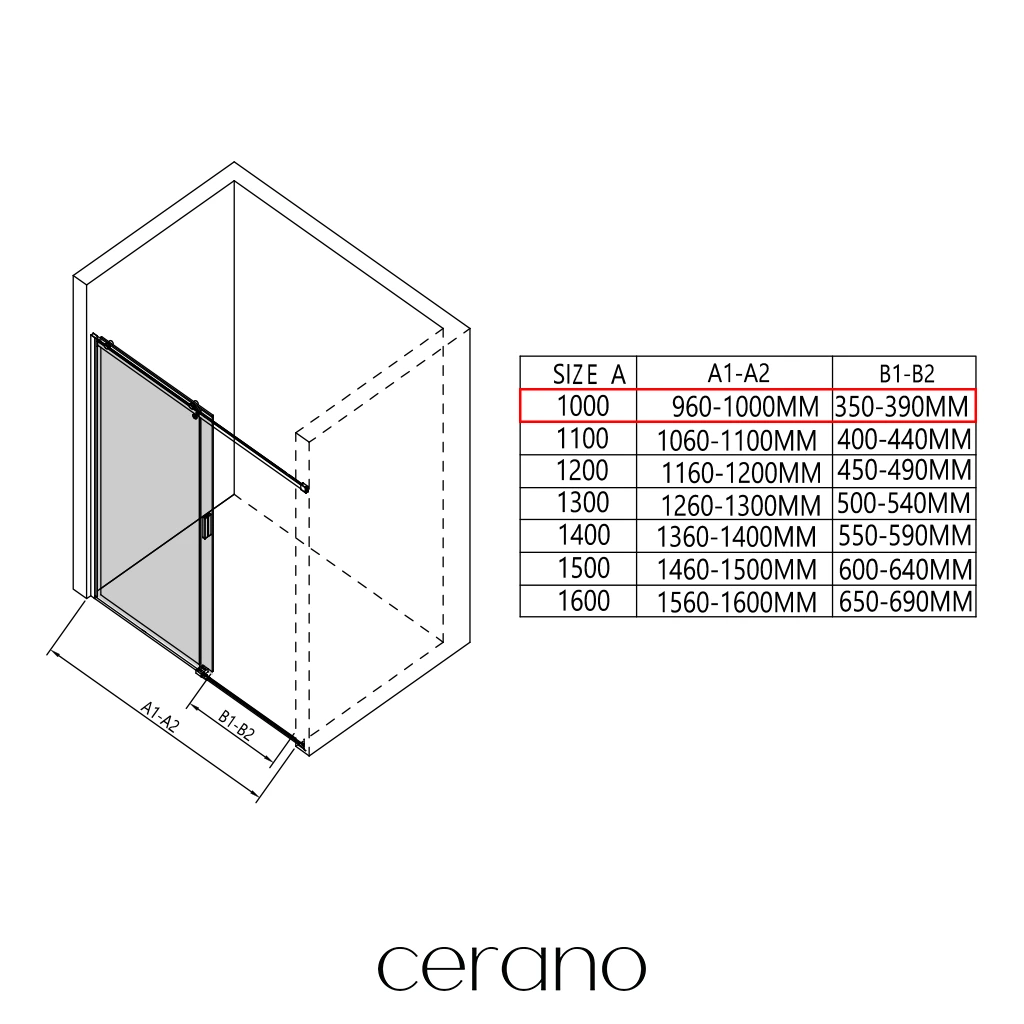 CERANO - Sprchový kout Santoro L/P - 6 mm - černá matná, grafitové sklo - 100x90x195 cm - posuvný