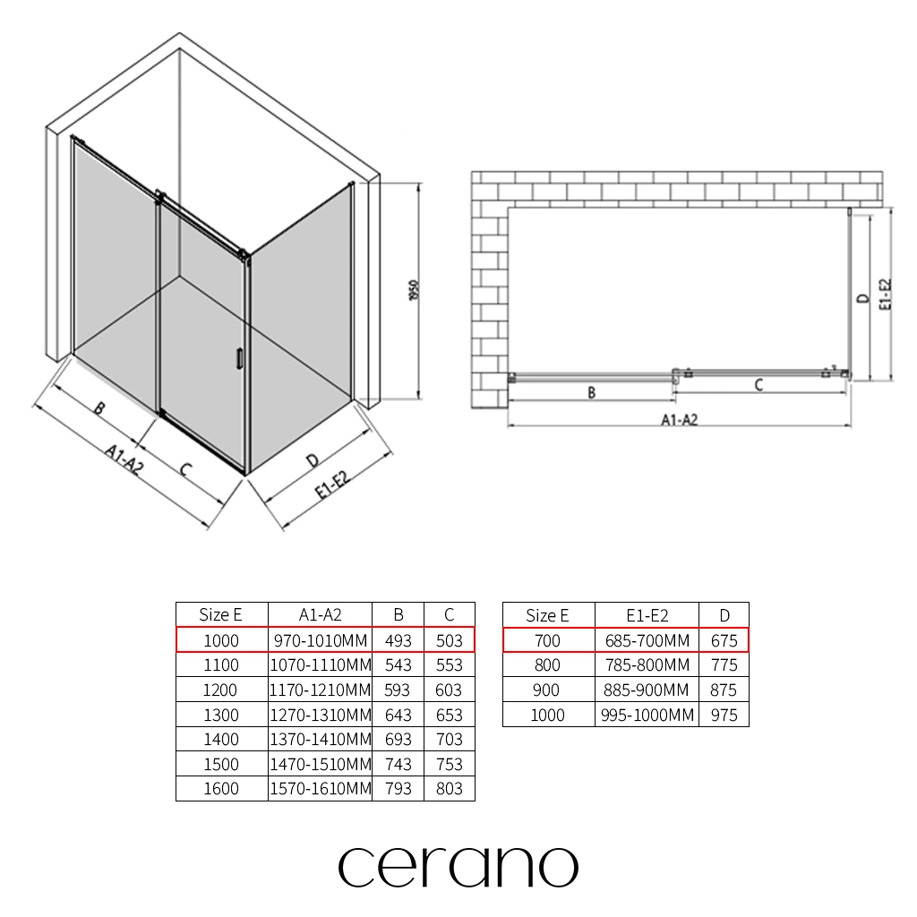 CERANO - Sprchový kout Santoro L/P - 6 mm - černá matná, grafitové sklo - 100x70x195 cm - posuvný