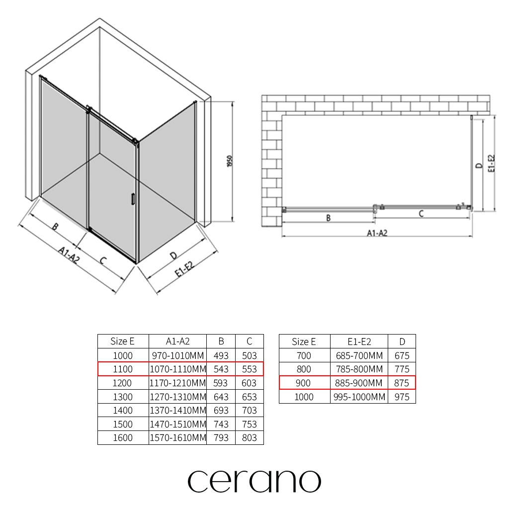 CERANO - Sprchový kout Santoro L/P - 6 mm - černá matná, grafitové sklo - 110x90x195 cm - posuvný