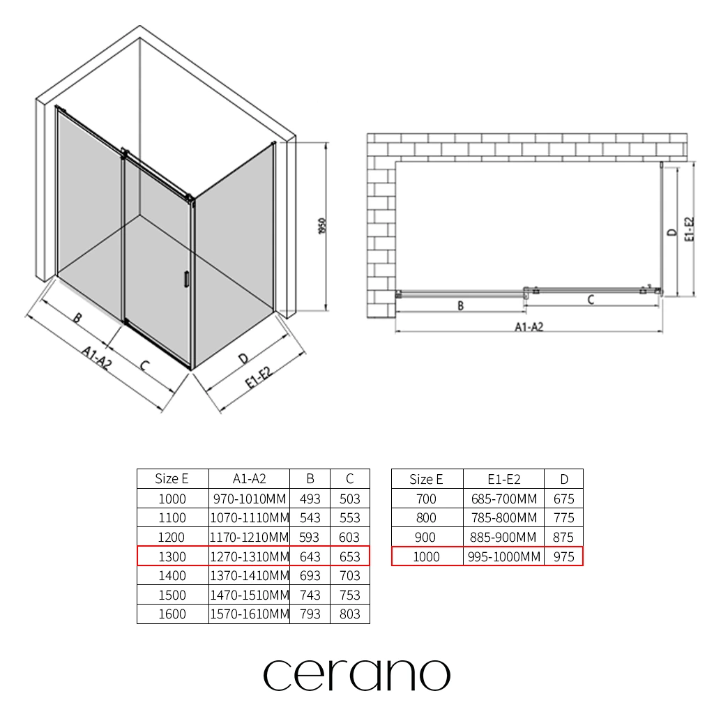 CERANO - Sprchový kout Santoro L/P - 6 mm - černá matná, grafitové sklo - 130x100x195 cm - posuvný
