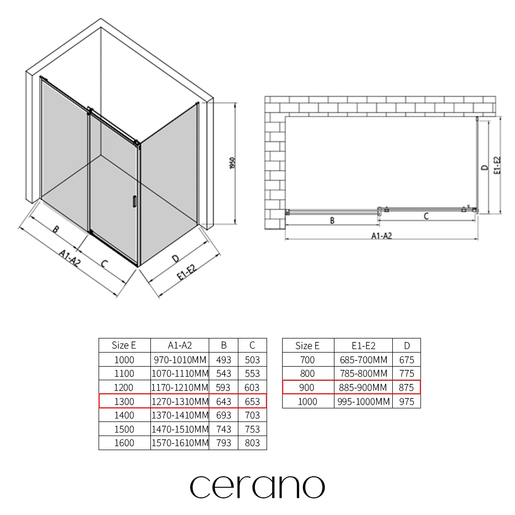 CERANO - Sprchový kout Santoro L/P - 6 mm - černá matná, grafitové sklo - 130x90x195 cm - posuvný