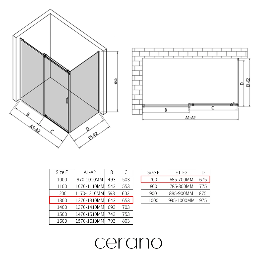 CERANO - Sprchový kout Santoro L/P - 6 mm - černá matná, grafitové sklo - 130x70x195 cm - posuvný
