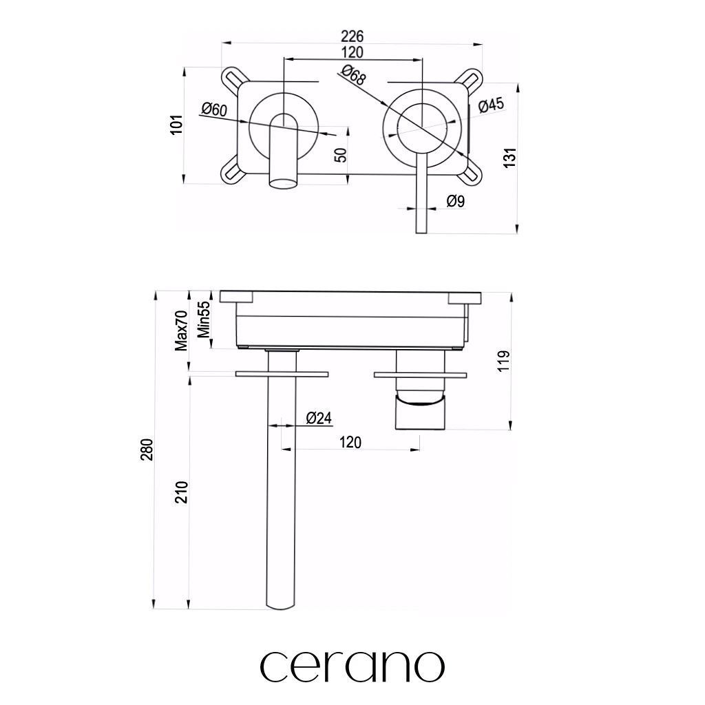 CERANO - Umyvadlová podomítková baterie Tiziana - box - černá matná