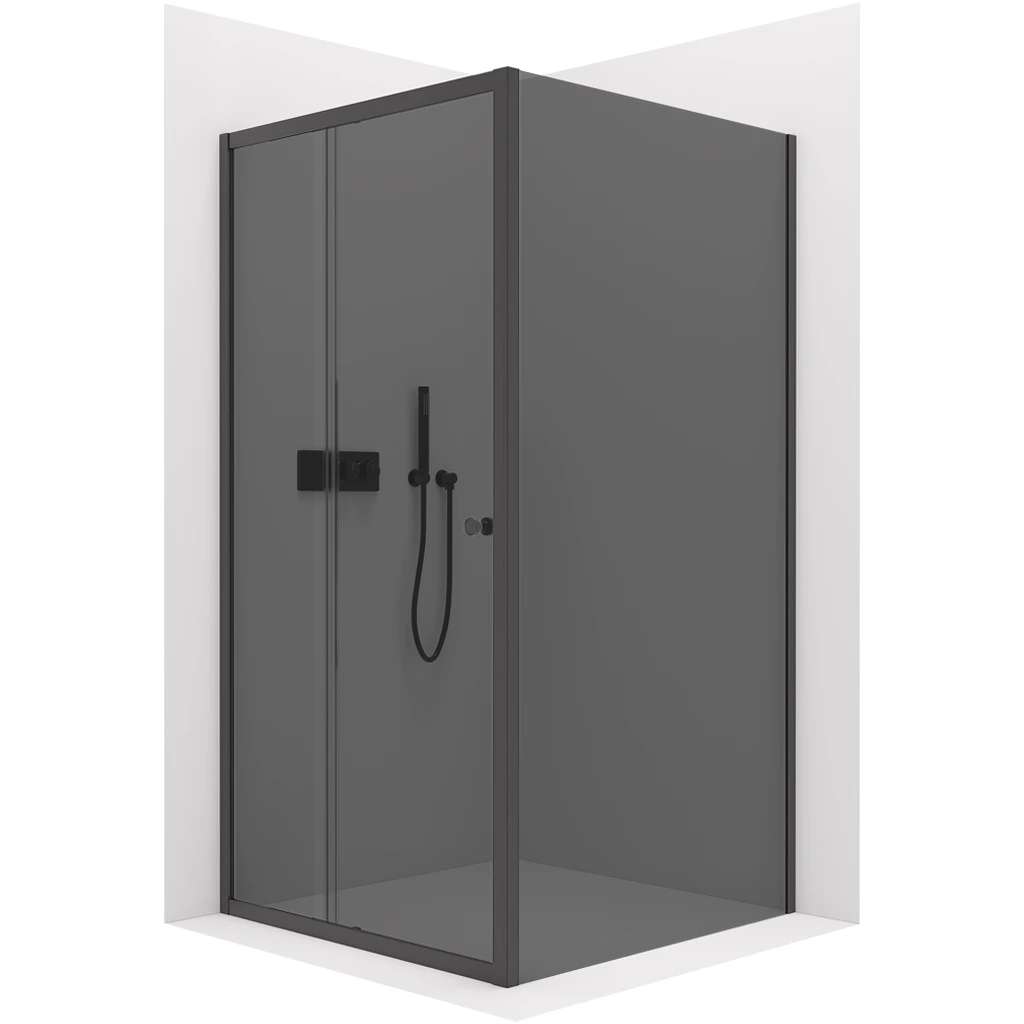 CERANO - Sprchový kout Varone POINT L/P - 6 mm - černá matná, grafitové sklo - 140x100x195 cm - posuvný