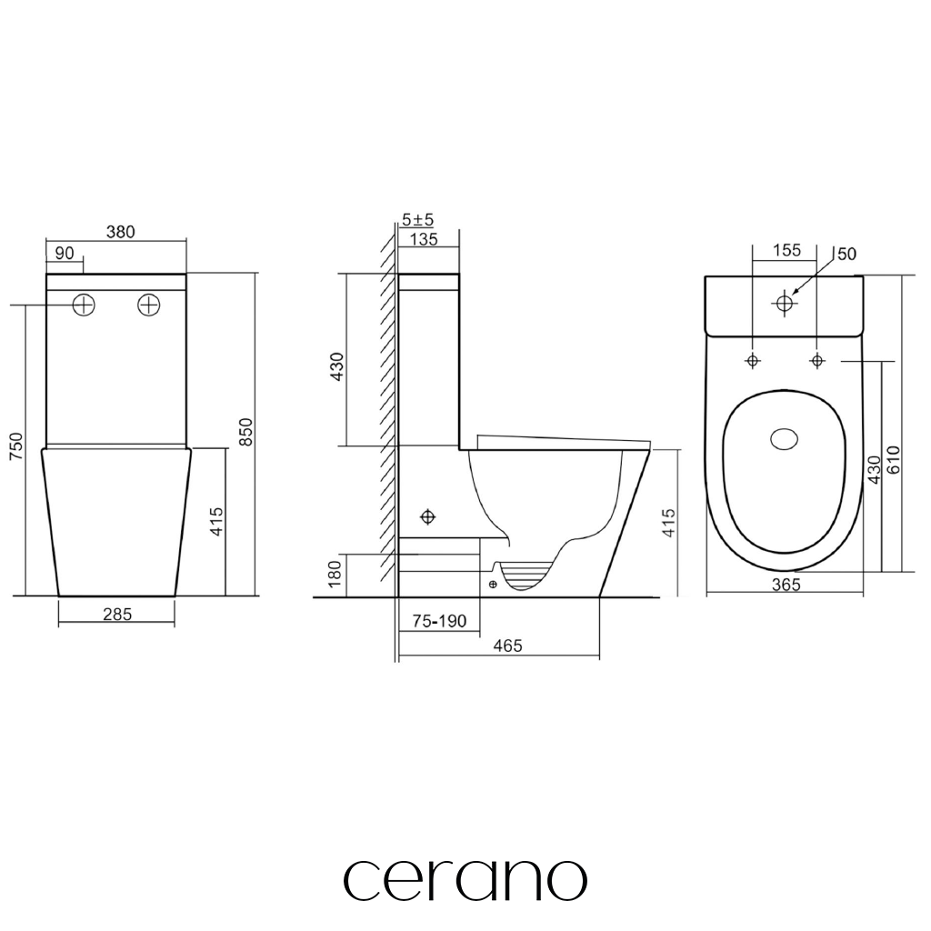 CERANO - WC kombi Carlito, Rimless + Slim/UF sedátko - spodní/zadní odpad - černá matná - 61x36,5 cm