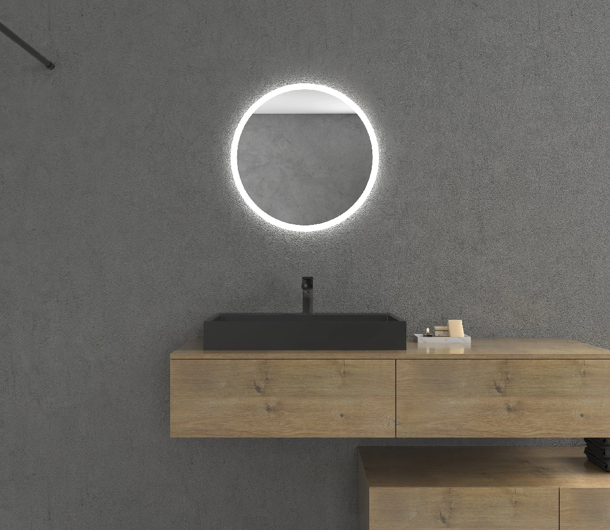 CERANO - Umyvadlo z litého mramoru Vita - nástěnné i na desku - otvor pro baterii - černá matná - 70x46 cm