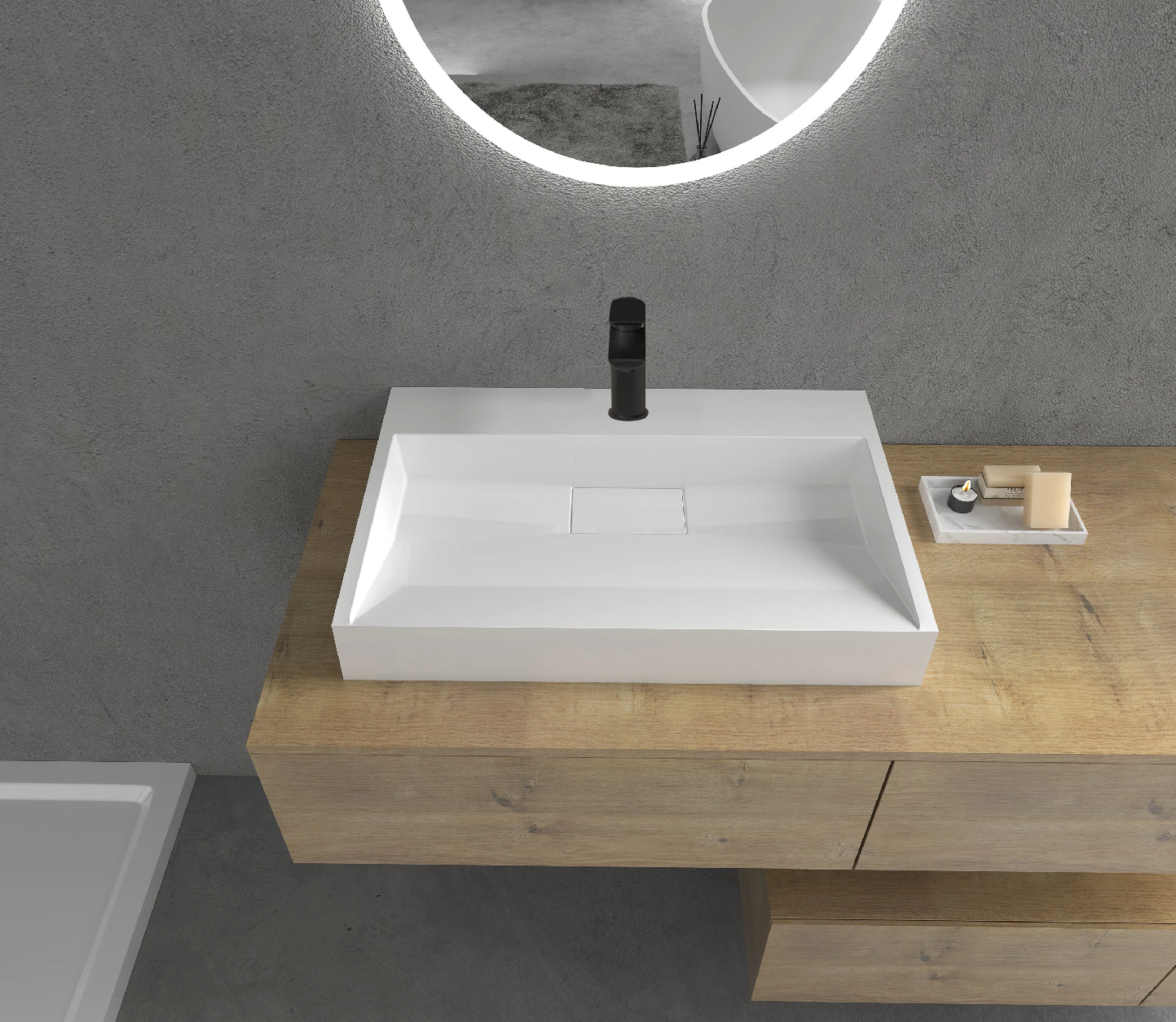 CERANO - Umyvadlo z litého mramoru Vita - nástěnné i na desku - otvor pro baterii - bílá lesklá - 70x46 cm