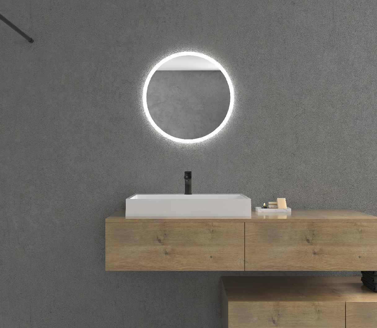 CERANO - Umyvadlo z litého mramoru Vita - nástěnné i na desku - otvor pro baterii - bílá lesklá - 70x46 cm