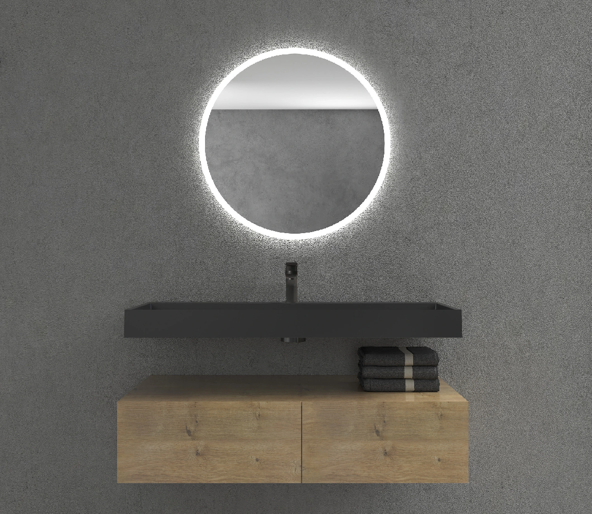CERANO - Umyvadlo z litého mramoru Vita - nástěnné i na desku - otvor pro baterii - černá matná - 100x46 cm