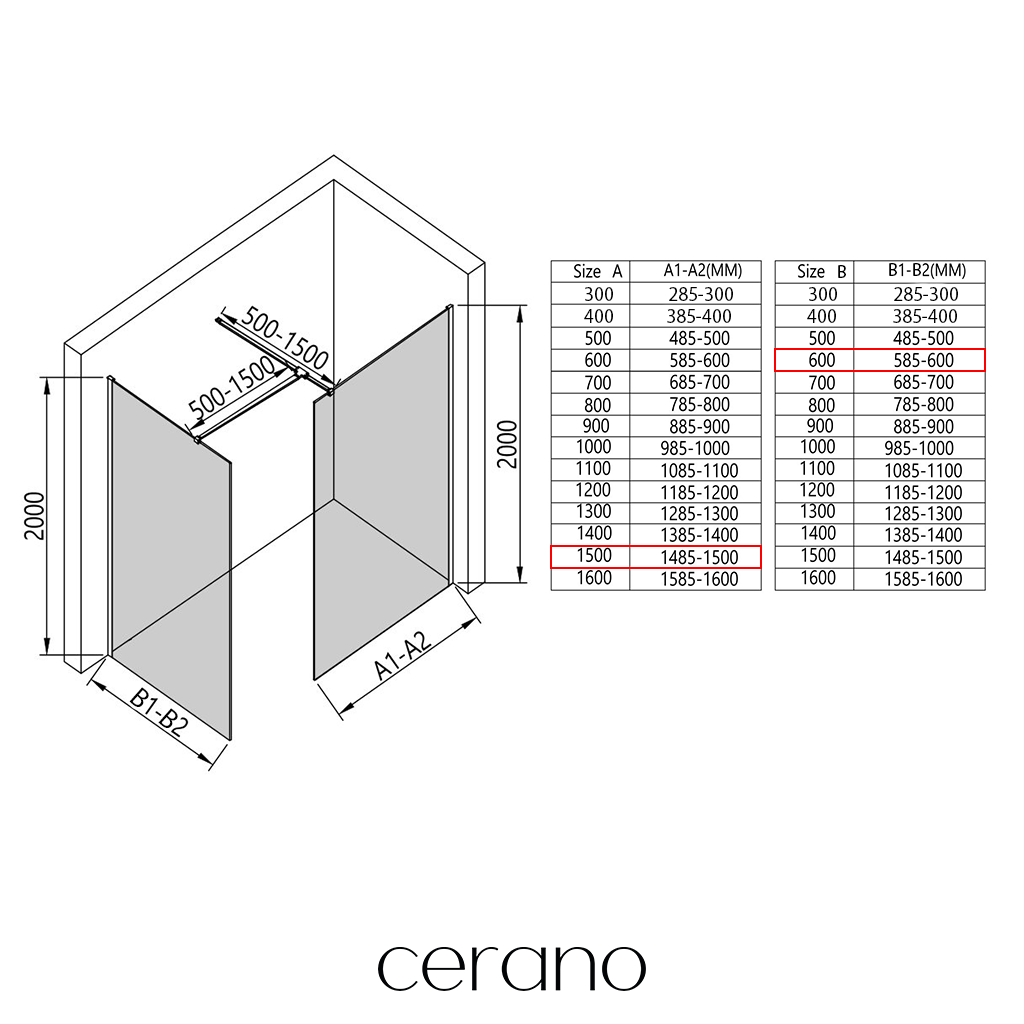 CERANO - Sprchová zástěna Walk-in Onyx T L/P - 8 mm - hranatá vzpěra - chrom, transparentní sklo - 150x60x200 cm