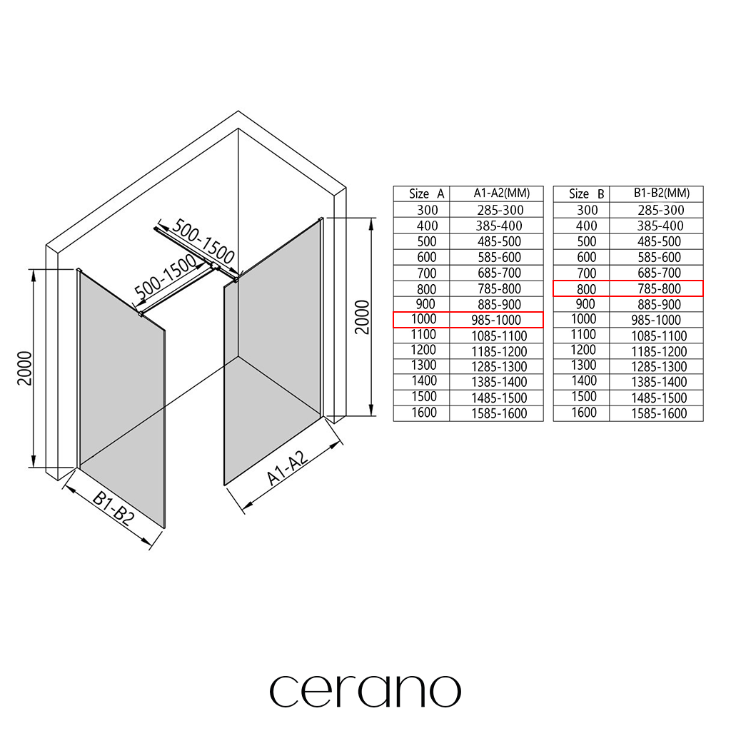 CERANO - Sprchová zástěna Walk-in Onyx T L/P - 8 mm - hranatá vzpěra - chrom, transparentní sklo - 100x80x200 cm