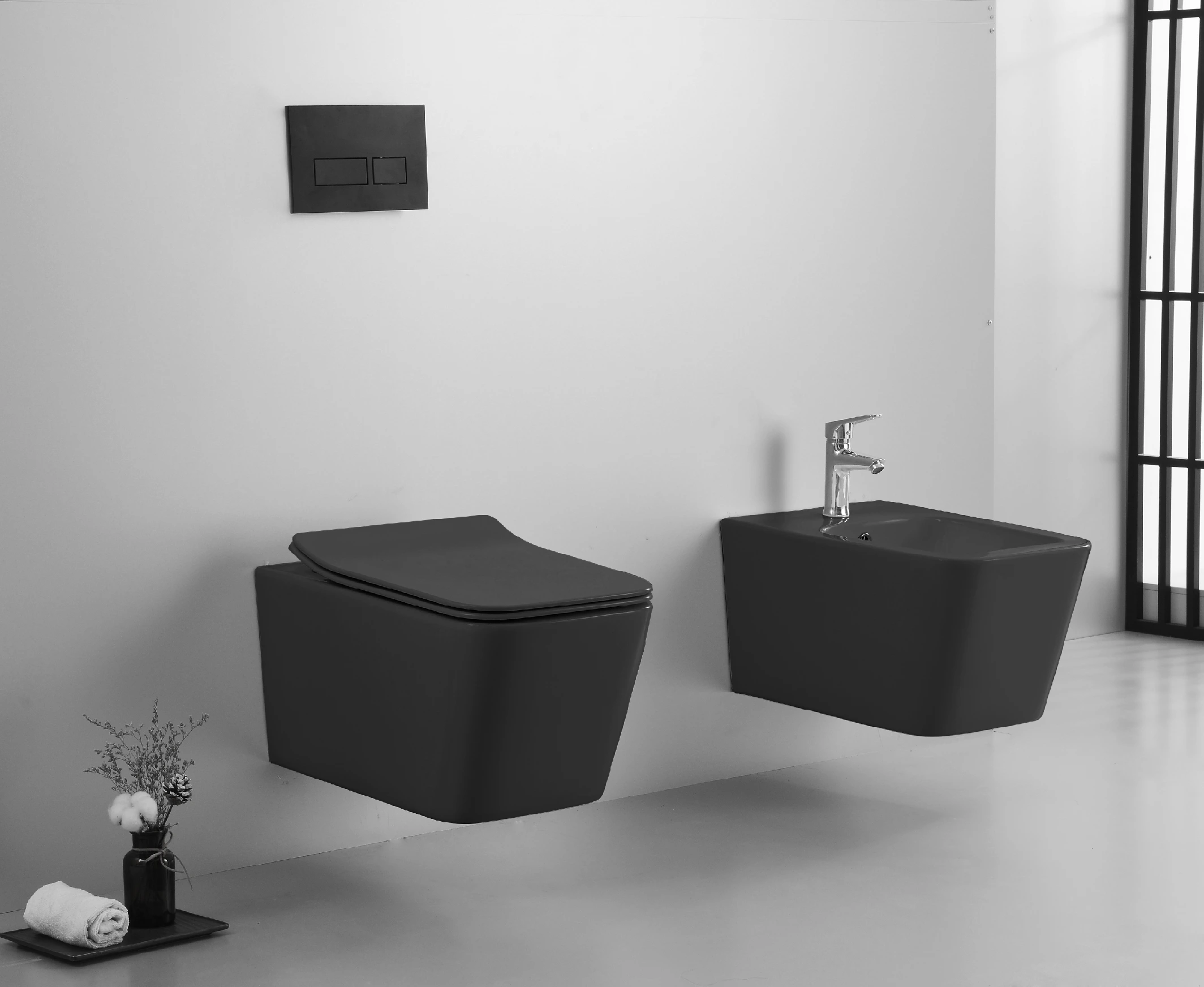 CERANO - Závěsná WC mísa Forte + UF sedátko, Rimless - černá matná - 51x36 cm