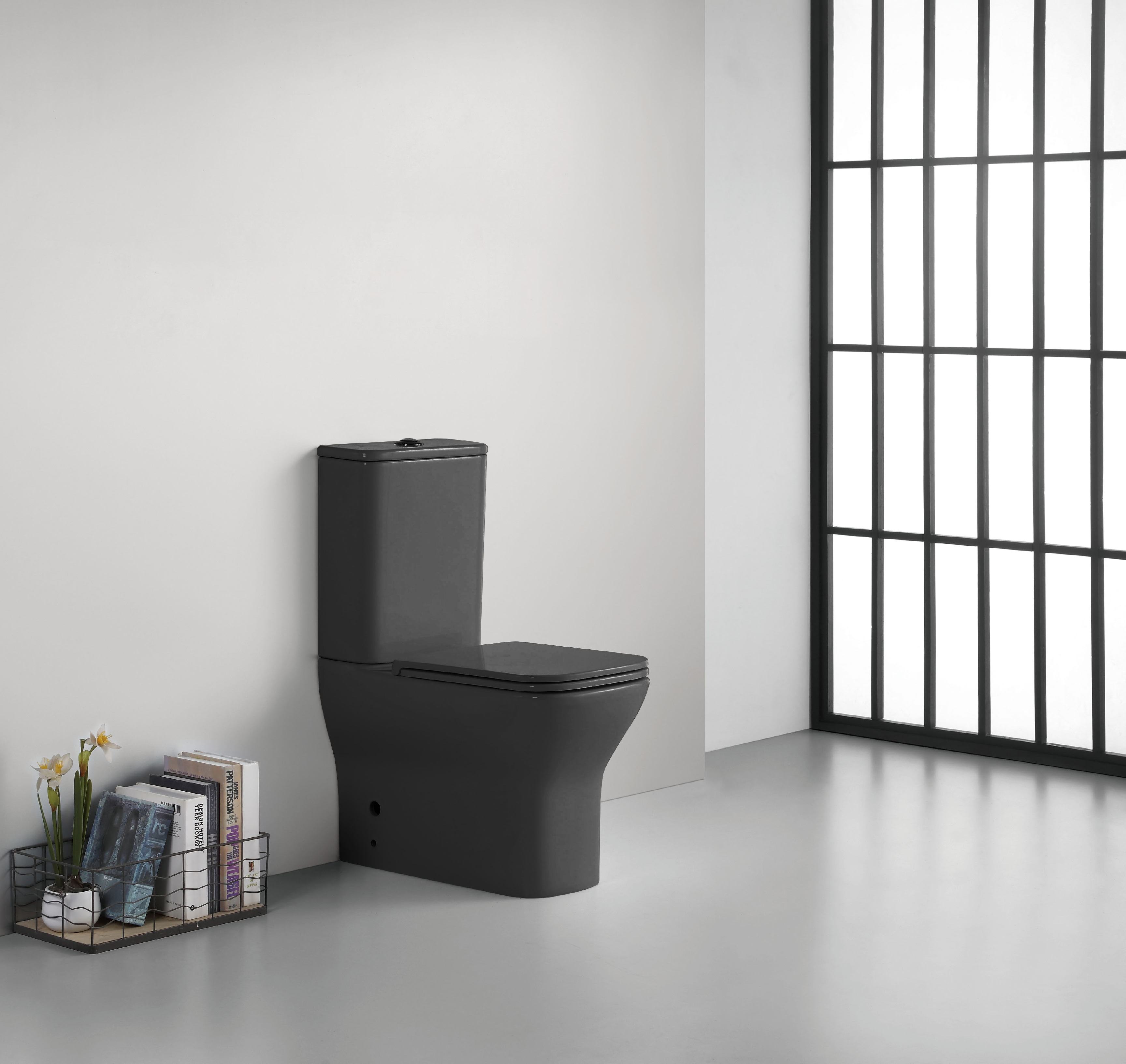 CERANO - WC kombi Hugo, Rimless + Slim/UF sedátko - spodní/zadní odpad - černá matná - 63,5x35,5 cm