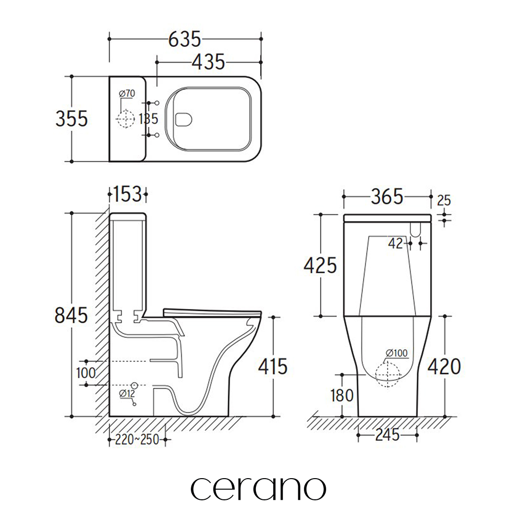 CERANO - WC kombi Hugo, Rimless + Slim/UF sedátko - spodní/zadní odpad - černá matná - 63,5x35,5 cm