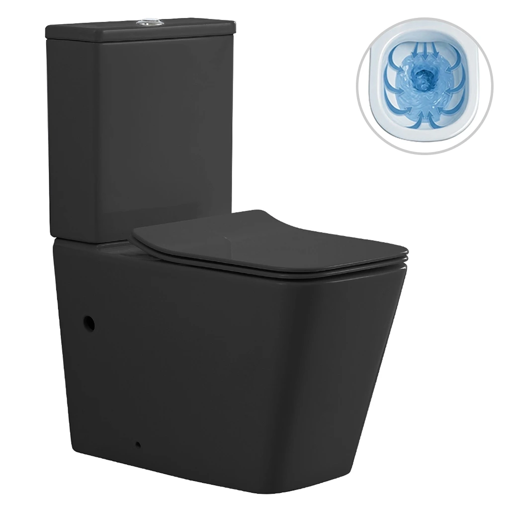 CERANO - WC kombi Bruno, Rimless + Slim/UF sedátko - spodní/zadní odpad- černá matná - 64x36 cm